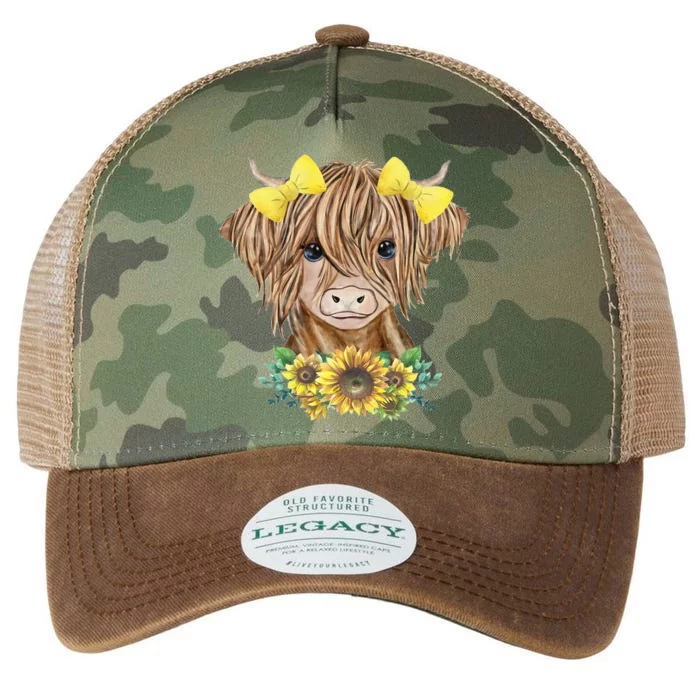 Cute Baby Highland Cow With Sunflowers Calf Animal Farm Legacy Tie Dye Trucker Hat