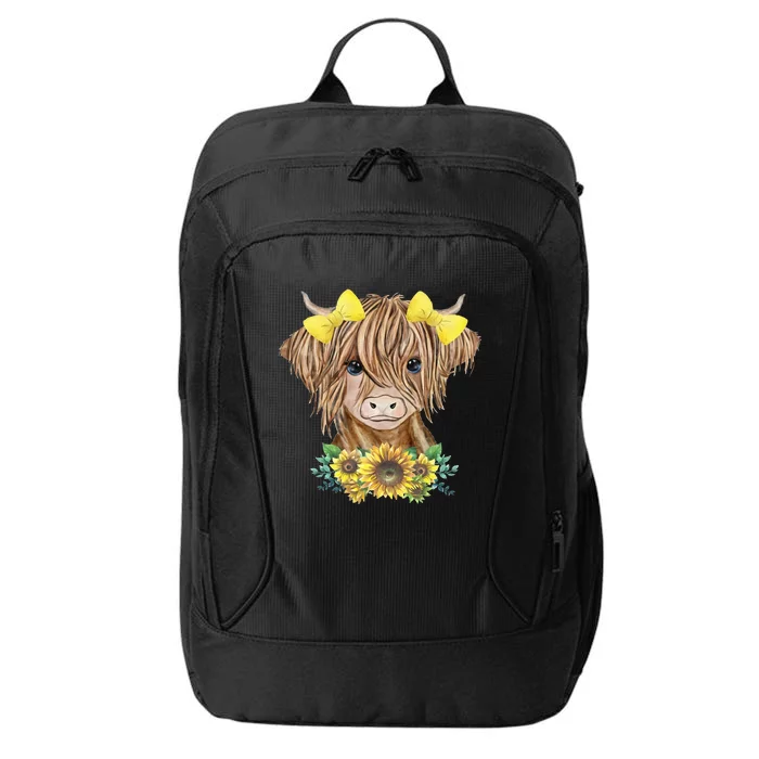 Cute Baby Highland Cow With Sunflowers Calf Animal Farm City Backpack