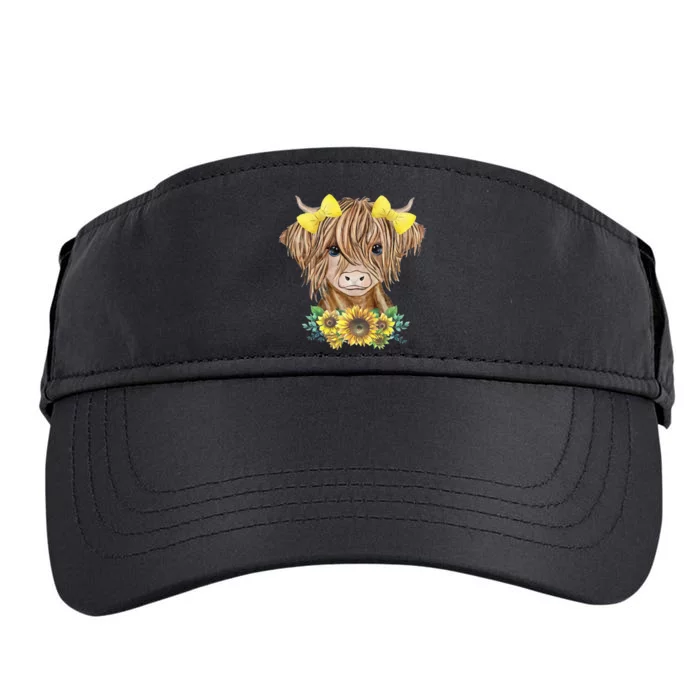 Cute Baby Highland Cow With Sunflowers Calf Animal Farm Adult Drive Performance Visor