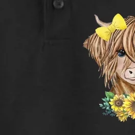 Cute Baby Highland Cow With Sunflowers Calf Animal Farm Dry Zone Grid Performance Polo