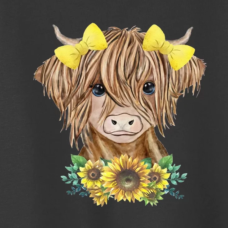 Cute Baby Highland Cow With Sunflowers Calf Animal Farm Toddler T-Shirt