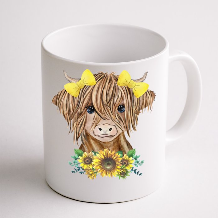 Cute Baby Highland Cow With Sunflowers Calf Animal Farm Front & Back Coffee Mug