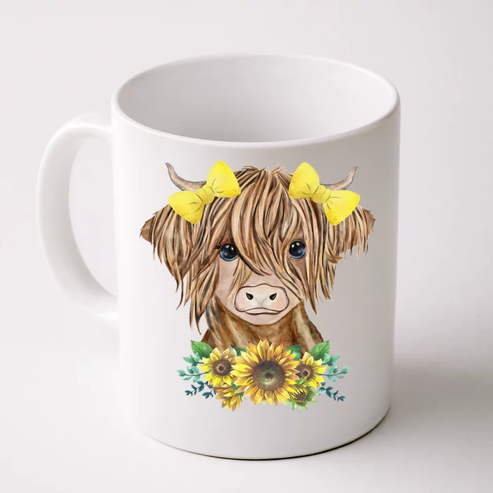 Cute Baby Highland Cow With Sunflowers Calf Animal Farm Front & Back Coffee Mug