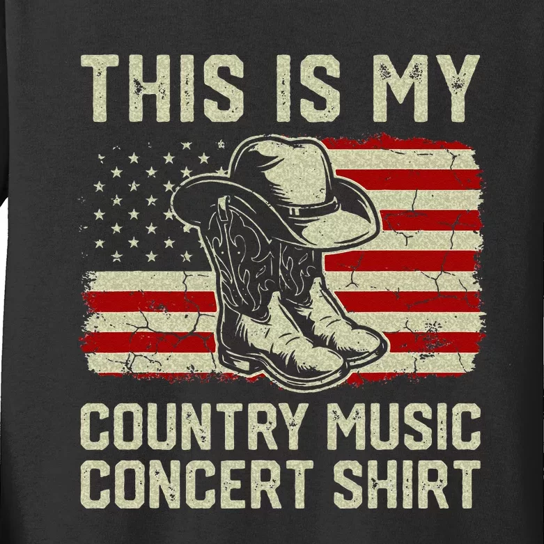 Cowboy Boots Hat This Is My Country Music Concert Kids Long Sleeve Shirt