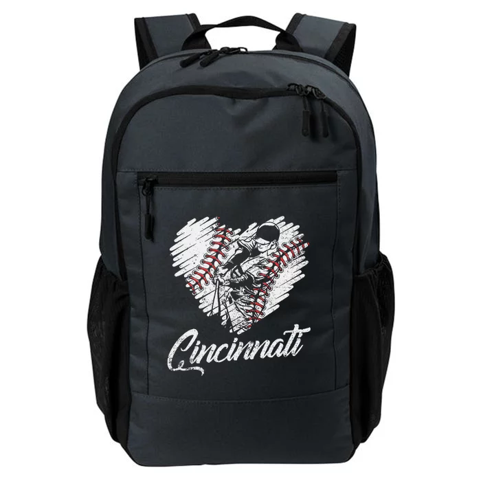 Cincinnati Baseball Heart Distressed Vintage Baseball Fans Daily Commute Backpack