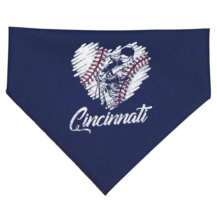 Cincinnati Baseball Heart Distressed Vintage Baseball Fans USA-Made Doggie Bandana