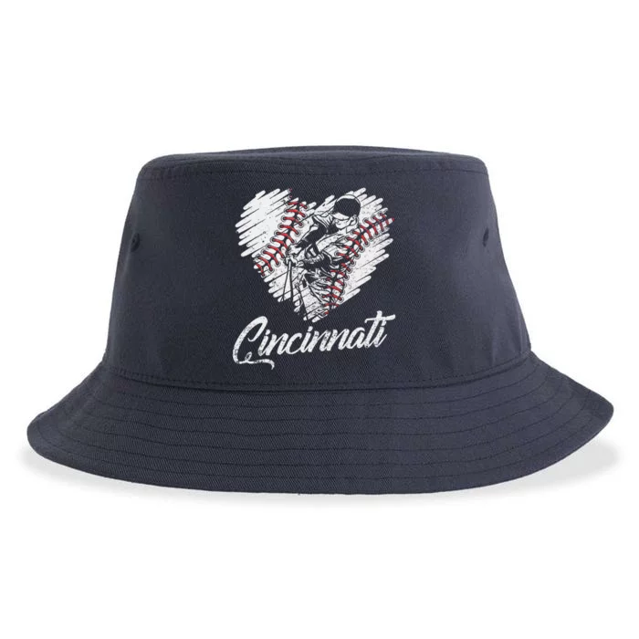 Cincinnati Baseball Heart Distressed Vintage Baseball Fans Sustainable Bucket Hat