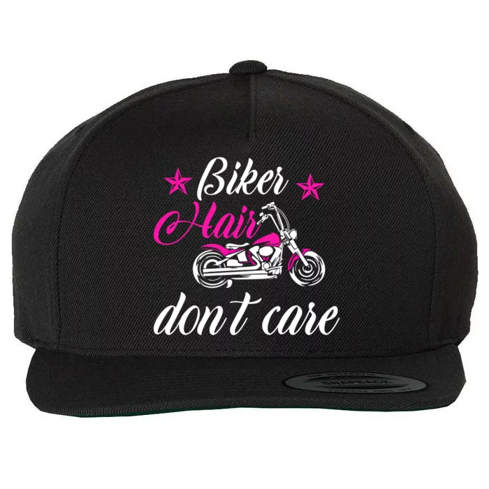 Cute Biker Hair Don't Care Quote Motorcycle Riders Gift Wool Snapback Cap