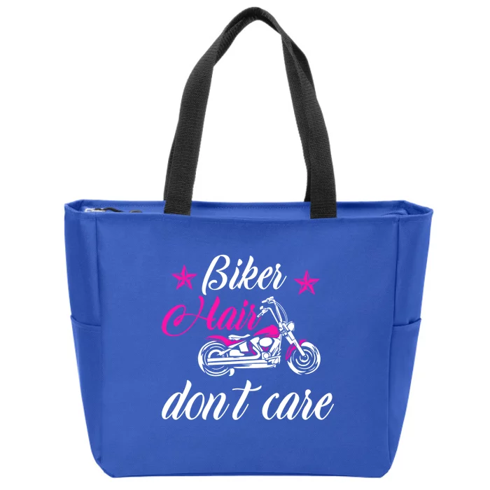 Cute Biker Hair Don't Care Quote Motorcycle Riders Gift Zip Tote Bag