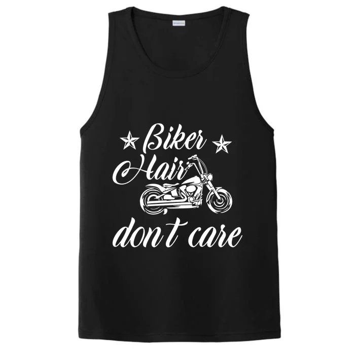 Cute Biker Hair Don't Care Quote Motorcycle Riders Cool Gift Performance Tank