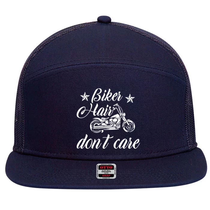 Cute Biker Hair Don't Care Quote Motorcycle Riders Cool Gift 7 Panel Mesh Trucker Snapback Hat