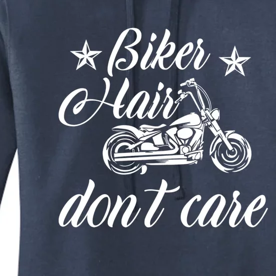 Cute Biker Hair Don't Care Quote Motorcycle Riders Cool Gift Women's Pullover Hoodie