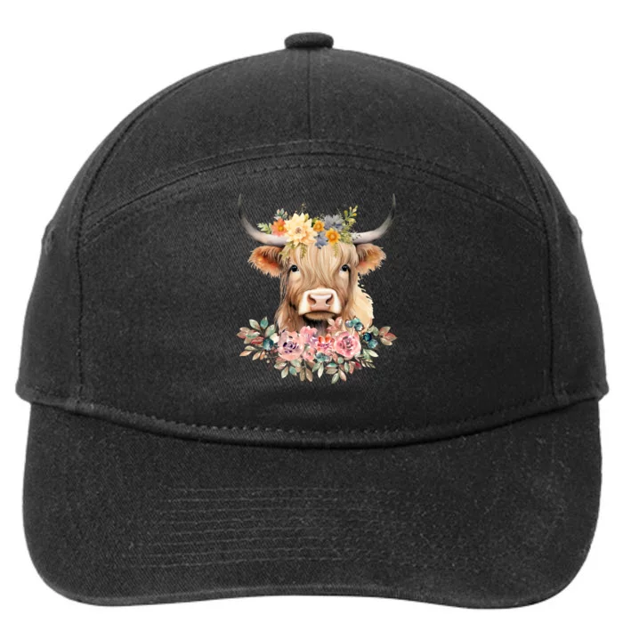 Cute Baby Highland Cow With Flowers Calf Animal Christmas 7-Panel Snapback Hat