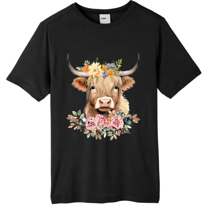 Cute Baby Highland Cow With Flowers Calf Animal Christmas ChromaSoft Performance T-Shirt