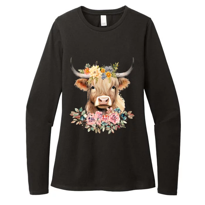 Cute Baby Highland Cow With Flowers Calf Animal Christmas Womens CVC Long Sleeve Shirt