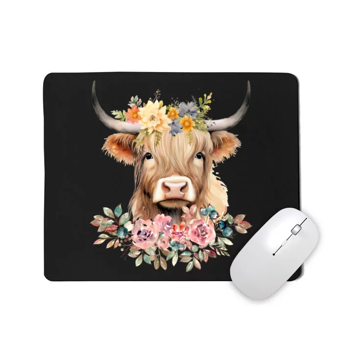 Cute Baby Highland Cow With Flowers Calf Animal Christmas Mousepad