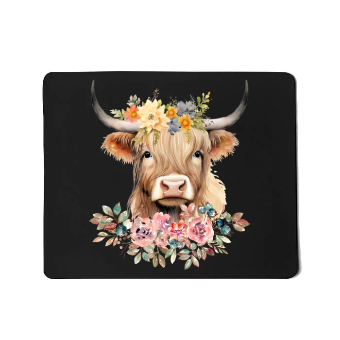 Cute Baby Highland Cow With Flowers Calf Animal Christmas Mousepad