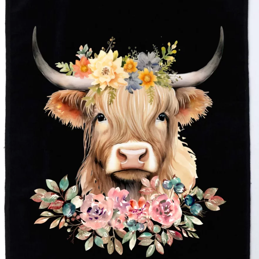 Cute Baby Highland Cow With Flowers Calf Animal Christmas Platinum Collection Golf Towel