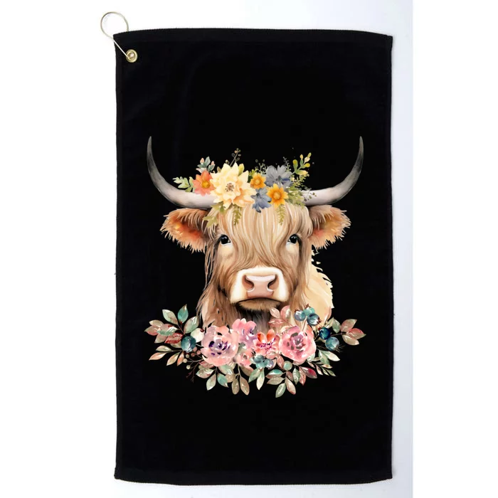 Cute Baby Highland Cow With Flowers Calf Animal Christmas Platinum Collection Golf Towel