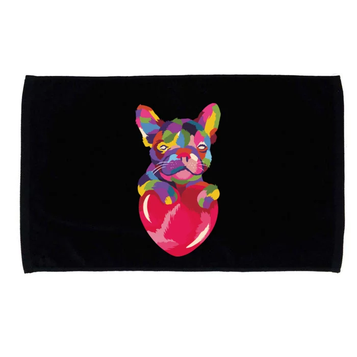 Colorful Bulldog Heart Microfiber Hand Towel