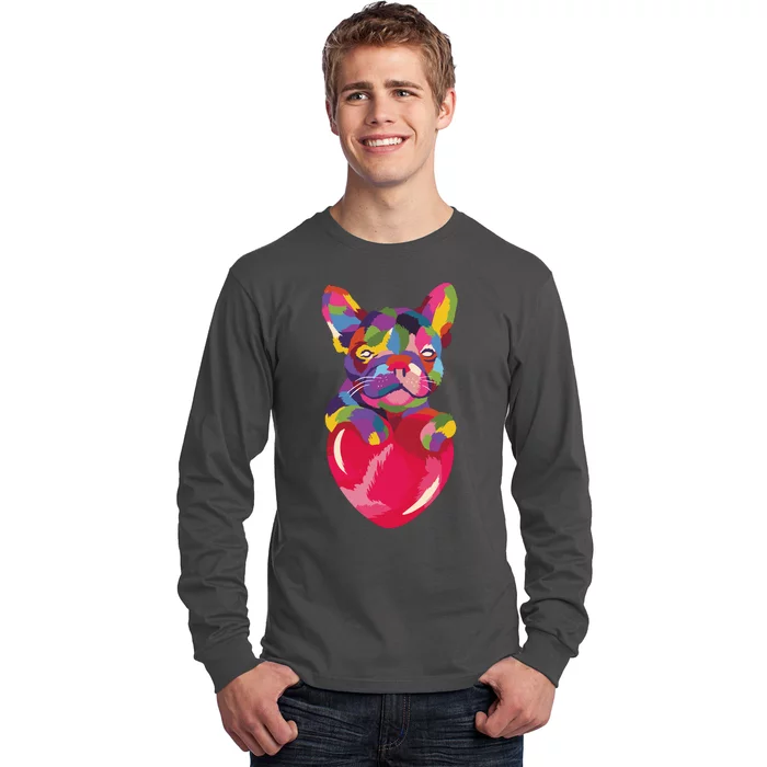 Colorful Bulldog Heart Long Sleeve Shirt