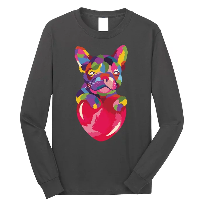 Colorful Bulldog Heart Long Sleeve Shirt