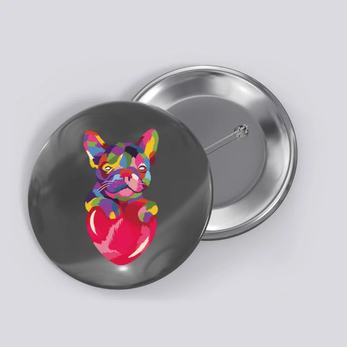 Colorful Bulldog Heart Button