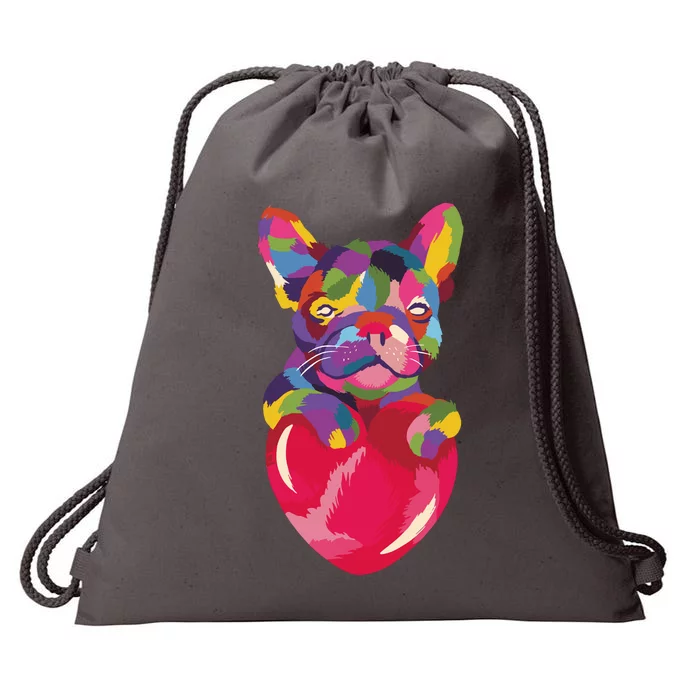 Colorful Bulldog Heart Drawstring Bag