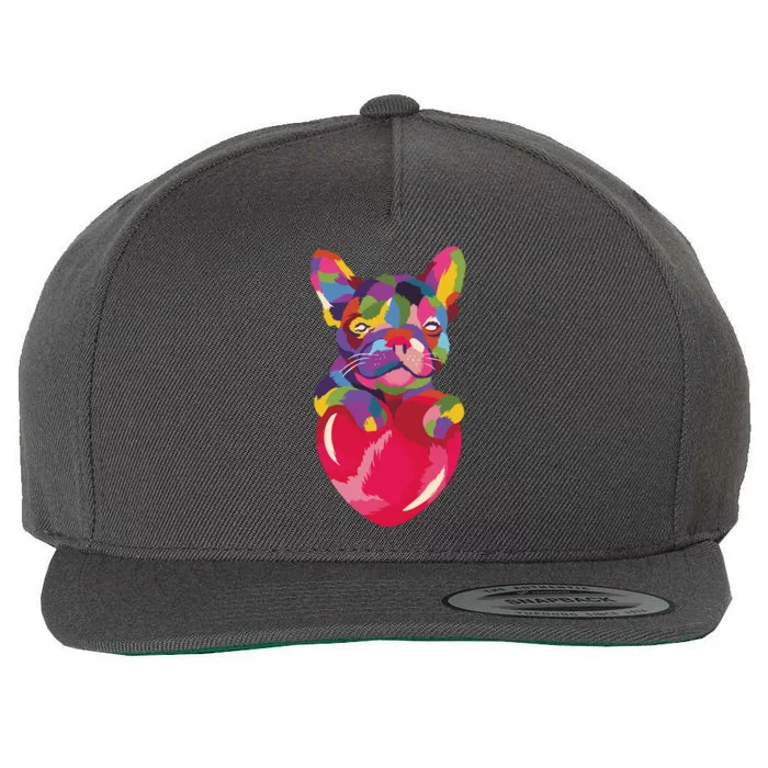 Colorful Bulldog Heart Wool Snapback Cap