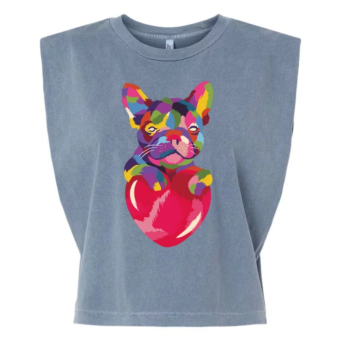 Colorful Bulldog Heart Garment-Dyed Women's Muscle Tee