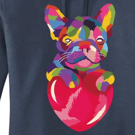 Colorful Bulldog Heart Women's Pullover Hoodie