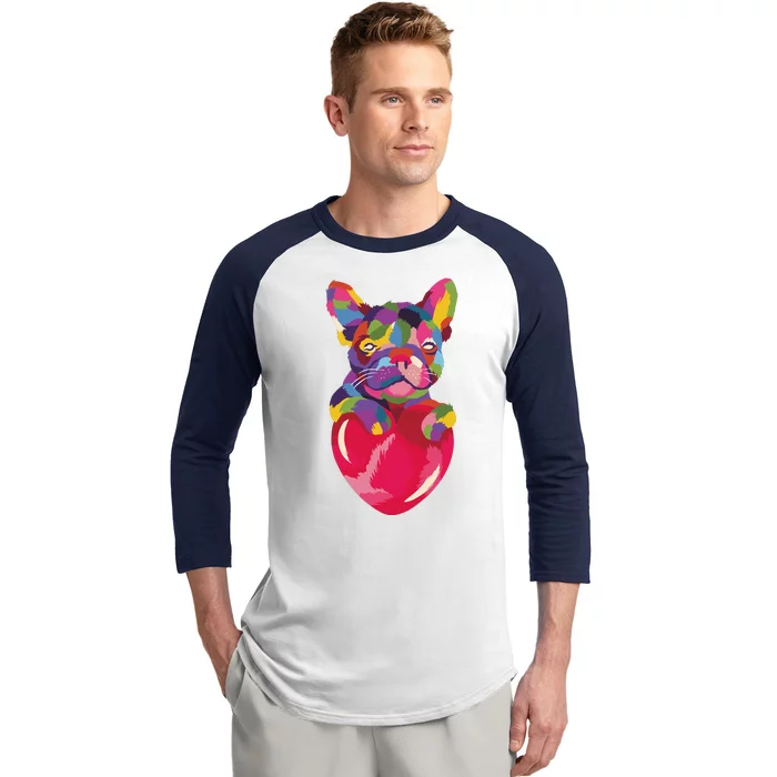 Colorful Bulldog Heart Baseball Sleeve Shirt