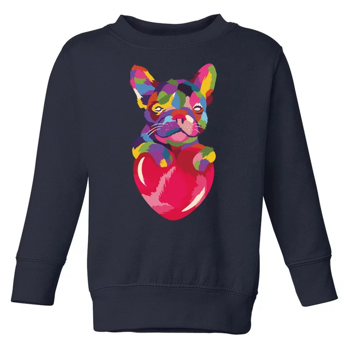 Colorful Bulldog Heart Toddler Sweatshirt