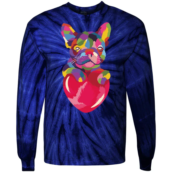 Colorful Bulldog Heart Tie-Dye Long Sleeve Shirt