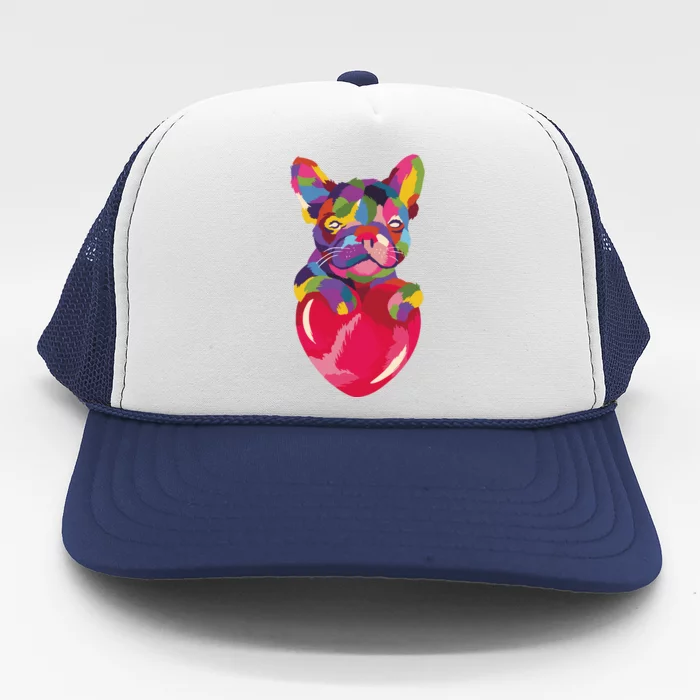 Colorful Bulldog Heart Trucker Hat