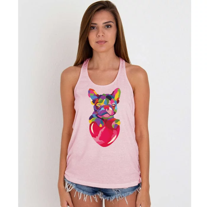 Colorful Bulldog Heart Women's Knotted Racerback Tank