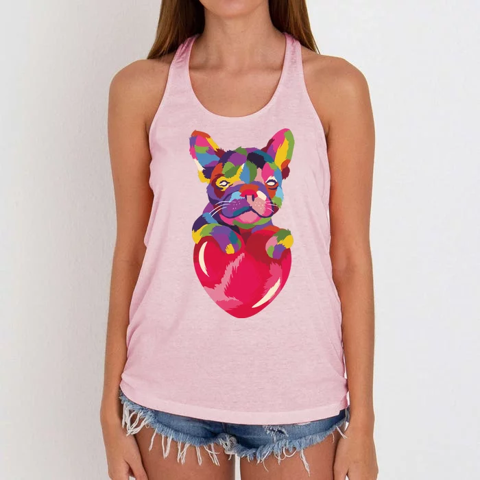 Colorful Bulldog Heart Women's Knotted Racerback Tank