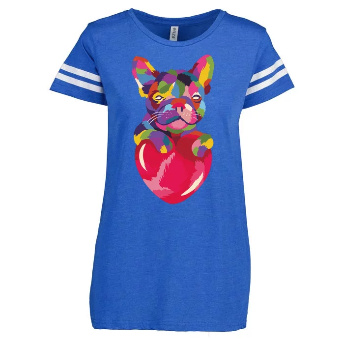 Colorful Bulldog Heart Enza Ladies Jersey Football T-Shirt