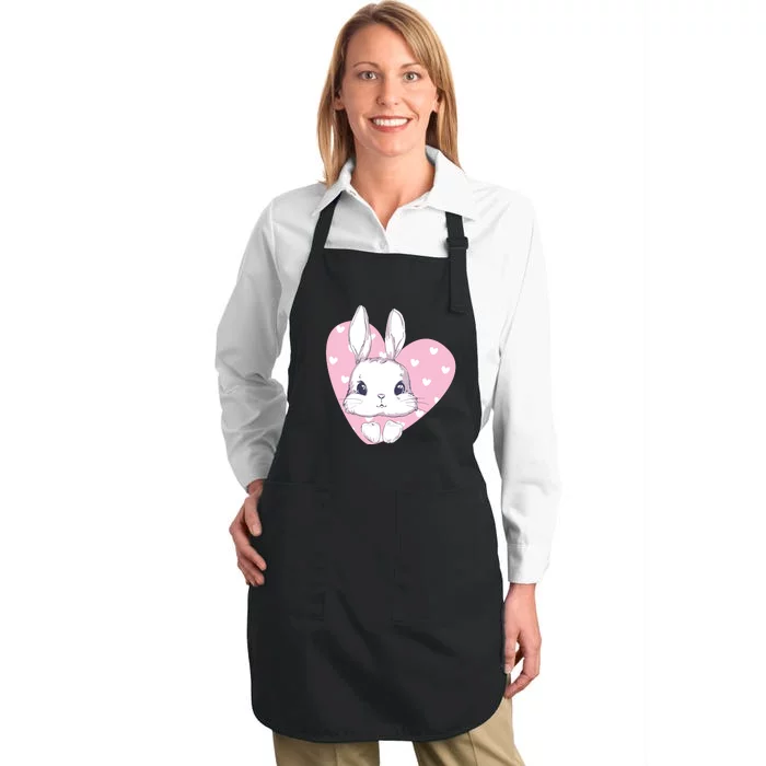 Cute Bunny Heart Pink Girly Love Rabbit Childrens Full-Length Apron With Pocket