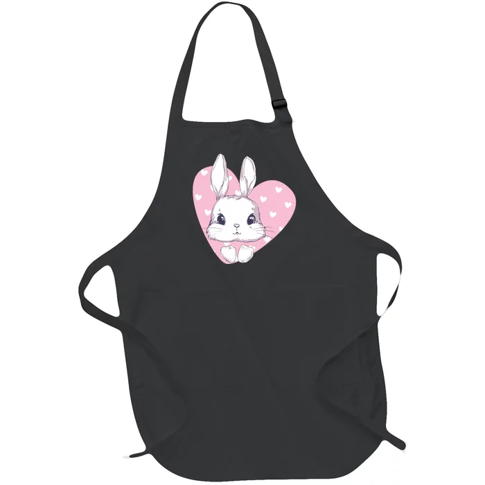 Cute Bunny Heart Pink Girly Love Rabbit Childrens Full-Length Apron With Pocket