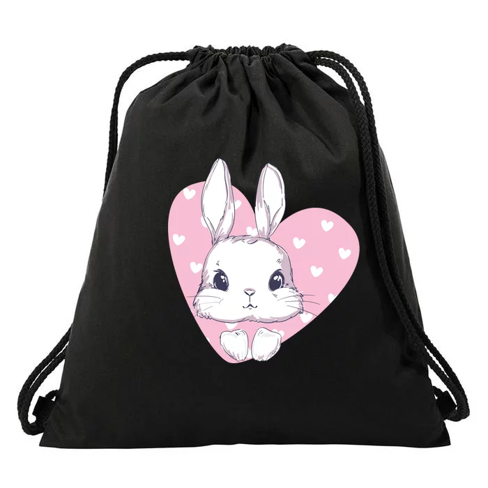 Cute Bunny Heart Pink Girly Love Rabbit Childrens Drawstring Bag