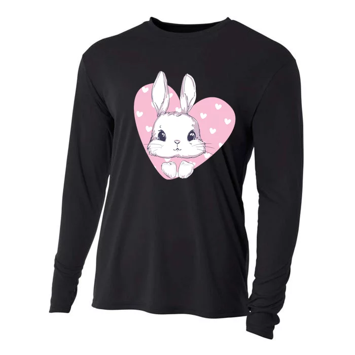 Cute Bunny Heart Pink Girly Love Rabbit Childrens Cooling Performance Long Sleeve Crew