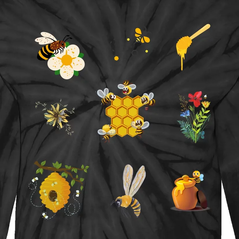 Cute Bee Hive Bee Combination Tie-Dye Long Sleeve Shirt