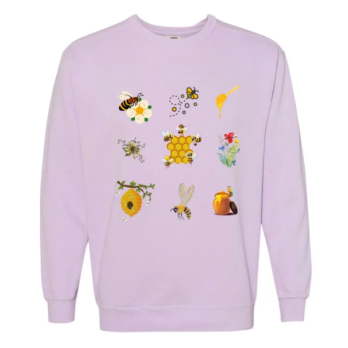 Cute Bee Hive Bee Combination Garment-Dyed Sweatshirt