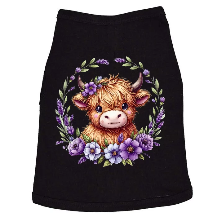 Cute Baby Highland Cow With Purple Flowers Scottish Farm Gift Doggie Tank