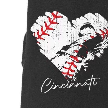 Cincinnati Baseball Heart Distressed Vintage Baseball Fans Doggie 3-End Fleece Hoodie