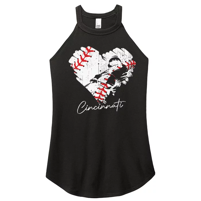 Cincinnati Baseball Heart Distressed Vintage Baseball Fans Women’s Perfect Tri Rocker Tank