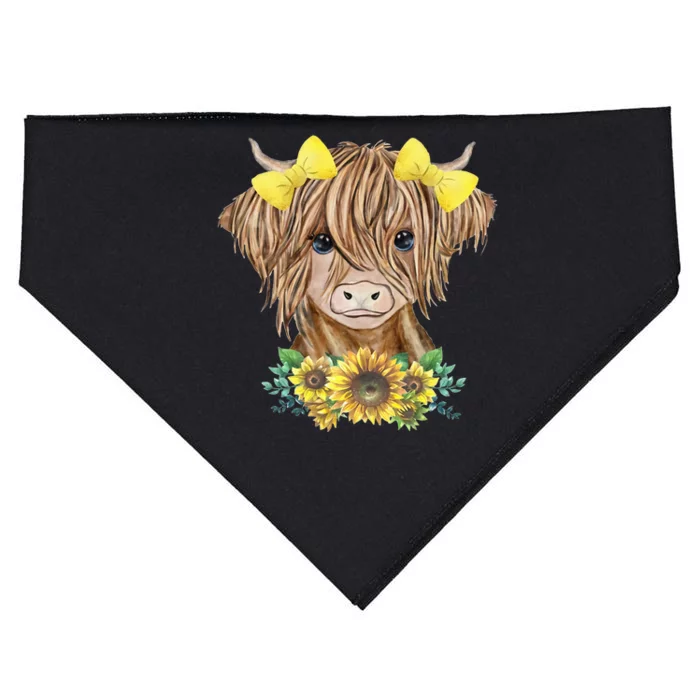 Cute Baby Highland Cow With Sunflowers Calf Animal Farm USA-Made Doggie Bandana