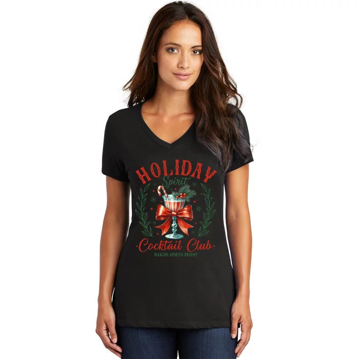 Coquette Bow Holiday Spirit Cocktail Club Christmas Party Women's V-Neck T-Shirt