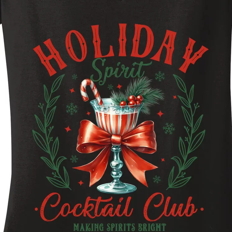 Coquette Bow Holiday Spirit Cocktail Club Christmas Party Women's V-Neck T-Shirt